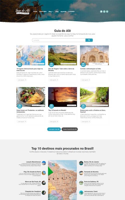 Modelo de site com blog de viagens Modelo de site com blog de viagens