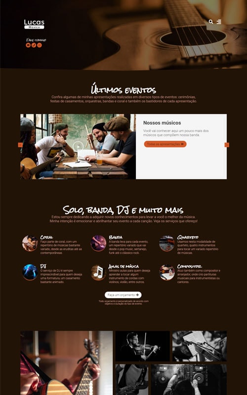Modelo de site para músicos, cantores, DJ’s, instrumentistas ou banda de música Modelo de site para músicos, cantores, DJ’s, instrumentistas ou banda de música