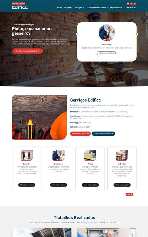 Modelo de site para empresa de reforma e manutenção ou profissional pintor, encanador e marceneiro Modelo de site para empresa de reforma e manutenção ou profissional pintor, encanador e marceneiro