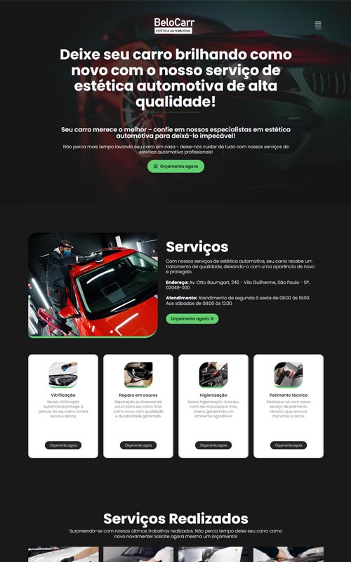 Projeto de site criado para empresa de estética automotiva Projeto de site criado para empresa de estética automotiva