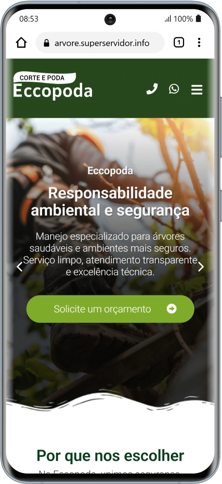 Página inicial pelo celular. Visualização perfeita em celulares, tablets e computadores.