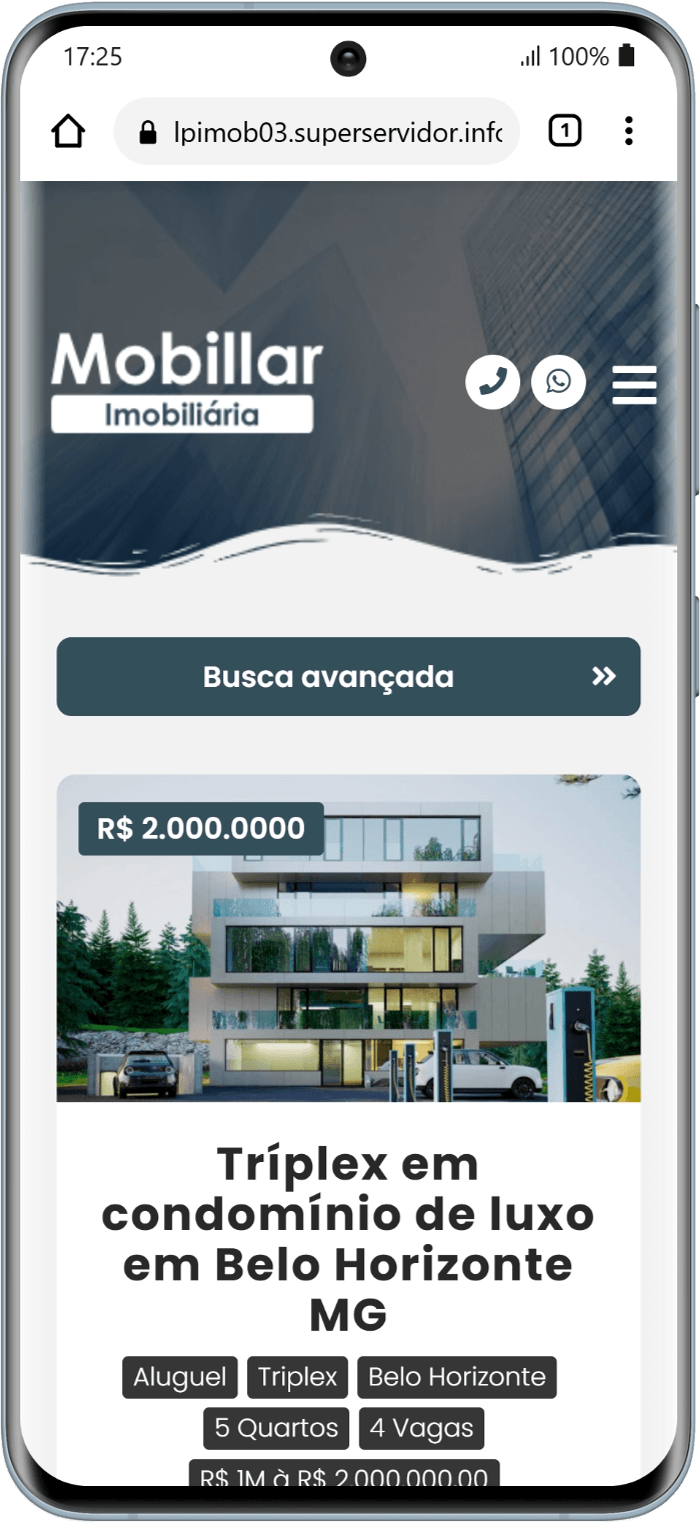 Página inicial pelo celular. Visualização perfeita em celulares, tablets e computadores.