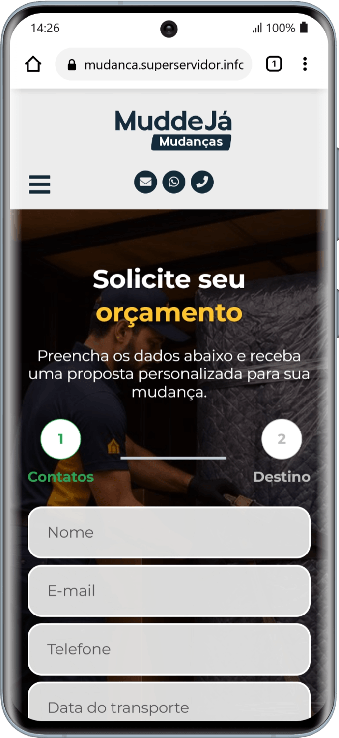 Página inicial pelo celular. Visualização perfeita em celulares, tablets e computadores.