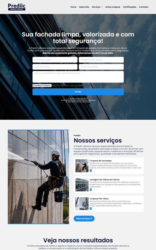 Prediic- Site para empresa de limpeza de prédios e fachadas Prediic- Site para empresa de limpeza de prédios e fachadas